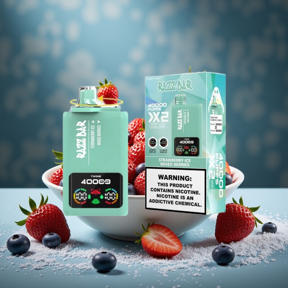 Razz Bar 40000 Puffs Einweg-Vape ERDBEEREIS & GEMISCHTE BEEREN Power Display 1.0Ω×2 Mesh 650mAh Typ-C 2%/5% Nikotin