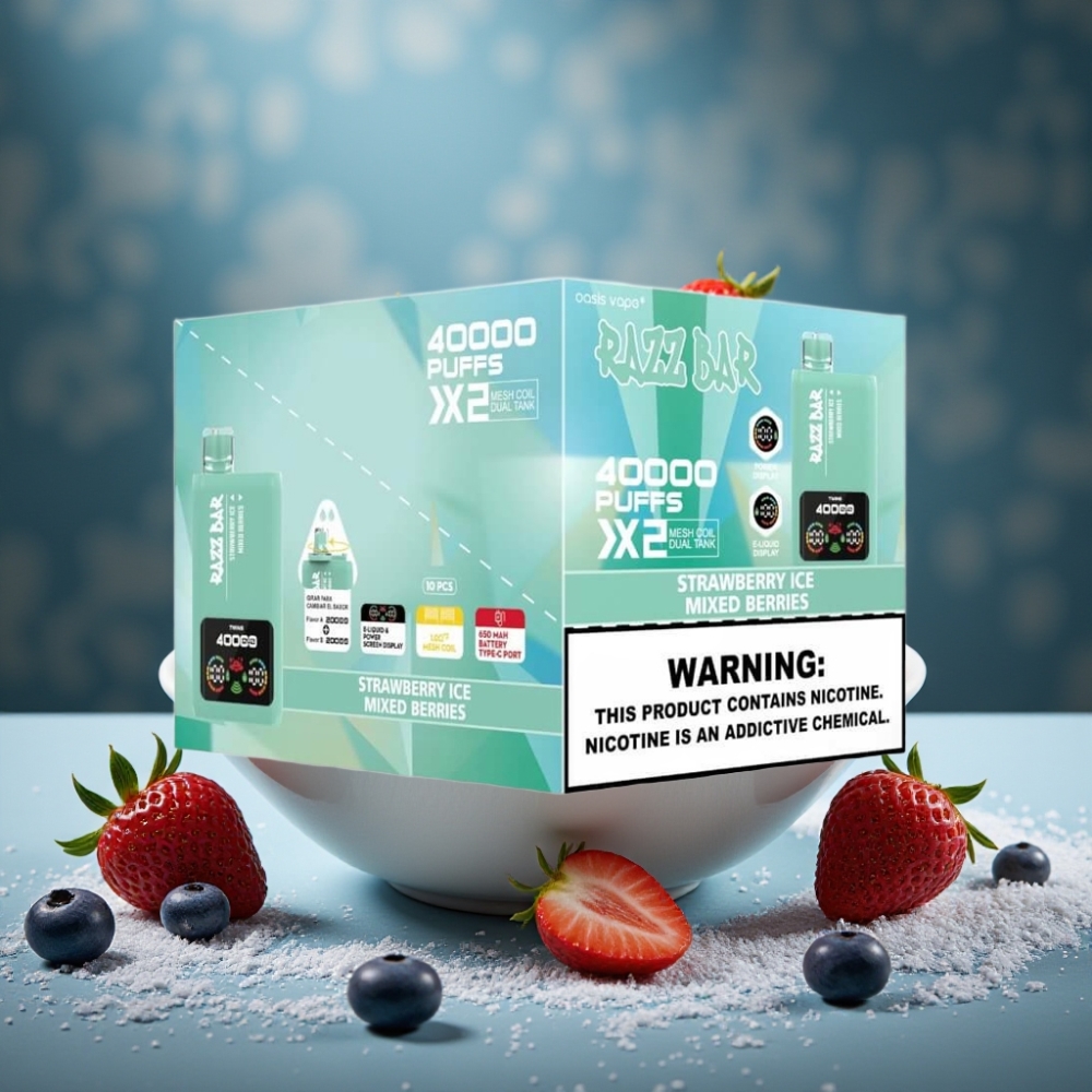 Razz Bar 40000 Puffs Einweg-Vape ERDBEEREIS & GEMISCHTE BEEREN Power Display 1.0Ω×2 Mesh 650mAh Typ-C 2%/5% Nikotin