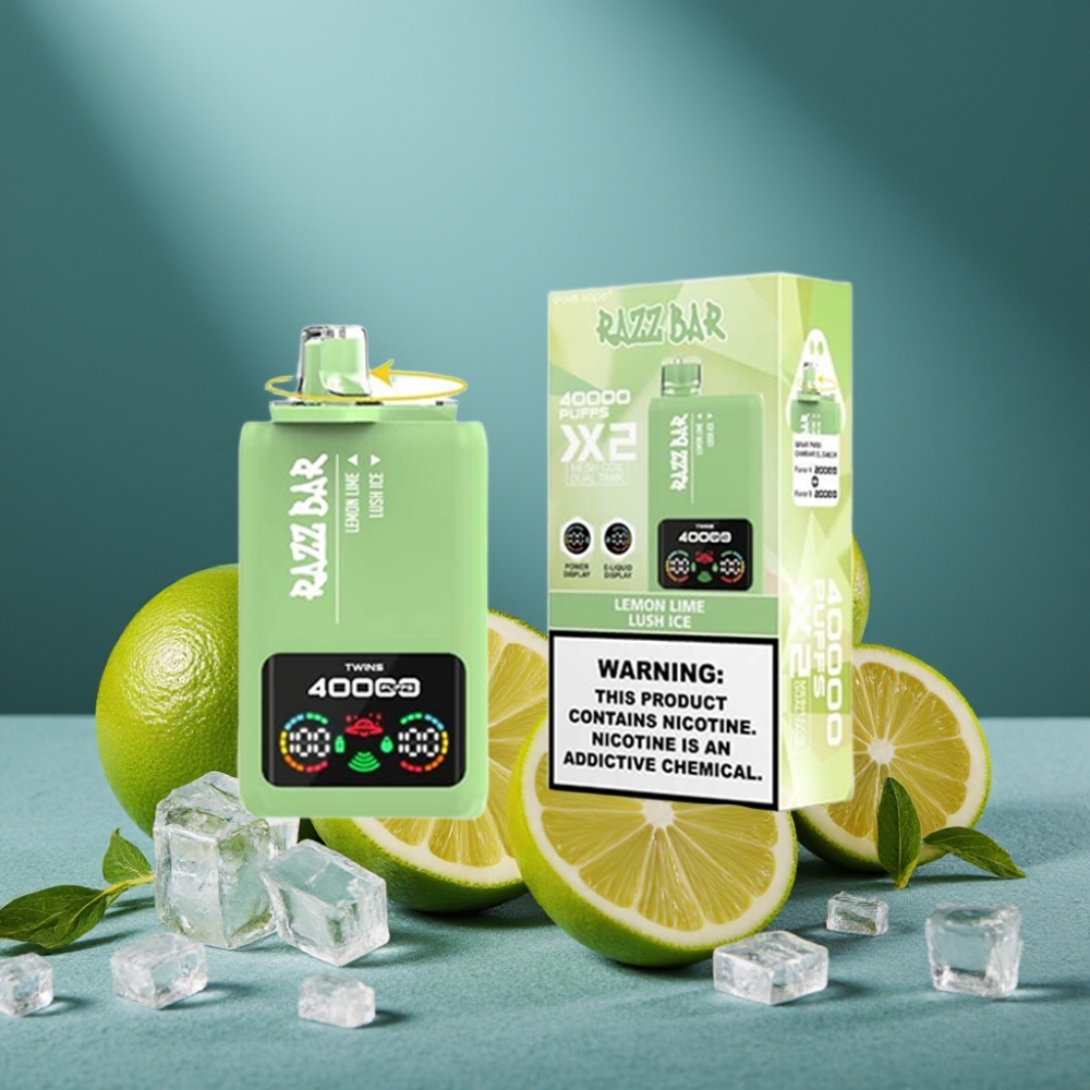 Razz Bar 40000 Puffs Wegwerf-Vape ZITRONENLIMETTE & LUSH ICE Power Screen Display 1.0Ω×2 Mesh Coil 650mAh Type-C 2%/5% Nikotin