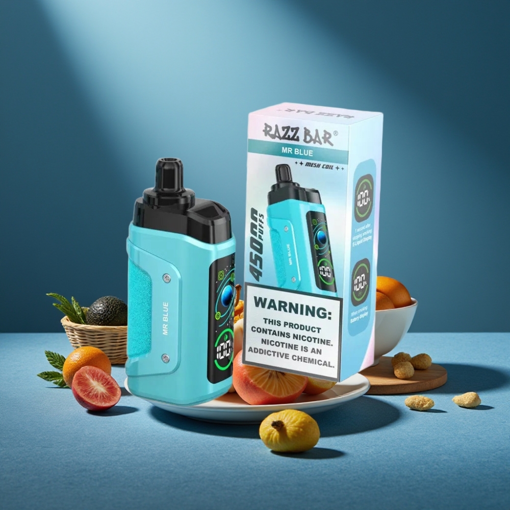 Razz Bar 45000 Puffs Wegwerf-Vape Herr Blau mit 1,0 Ohm Mesh Coil, verstellbarem Luftstrom & Typ-C Ladung