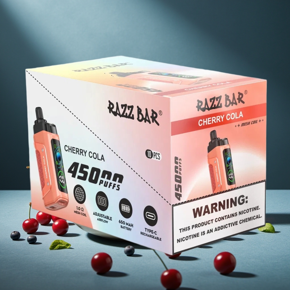 Razz Bar 45000 Puffs Wegwerf-Vape Kirsch-Cola 1,0 Ohm Mesh Coil 650 mAh Typ-C