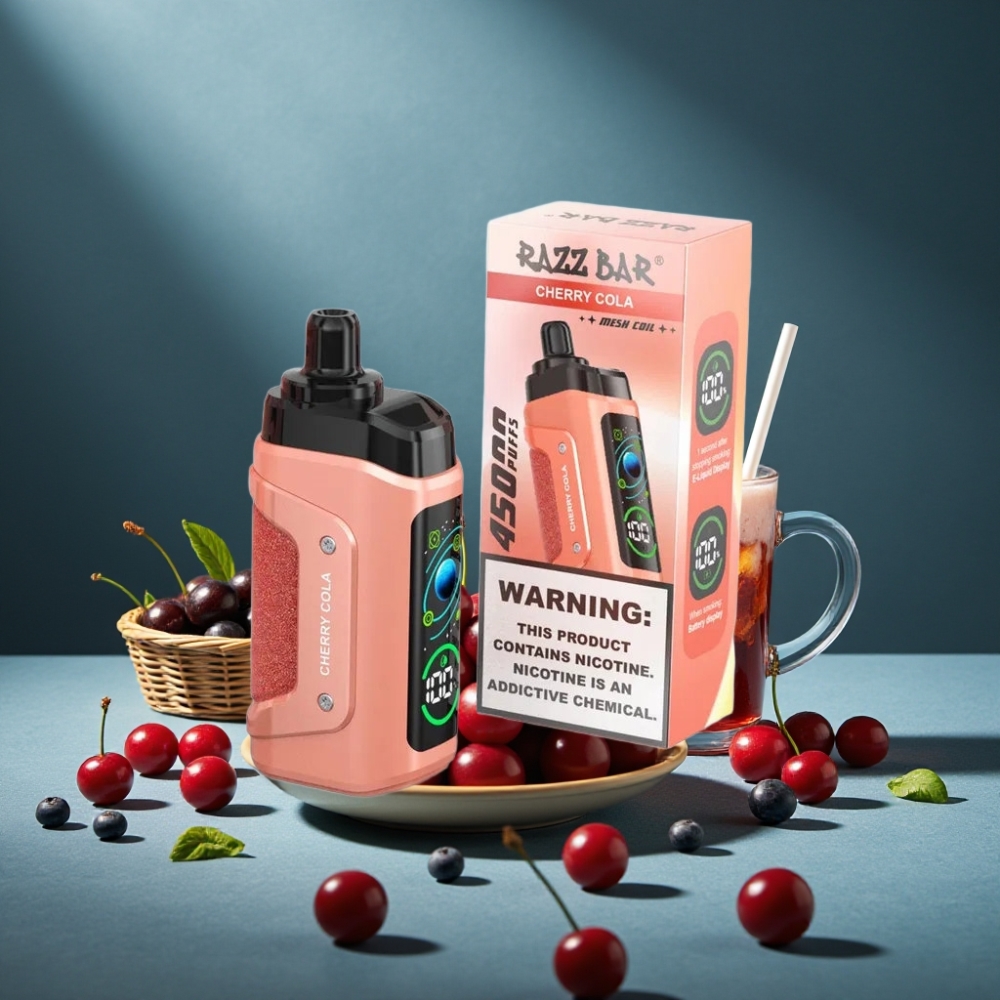 Razz Bar 45000 Puffs Wegwerf-Vape Kirsch-Cola 1,0 Ohm Mesh Coil 650 mAh Typ-C