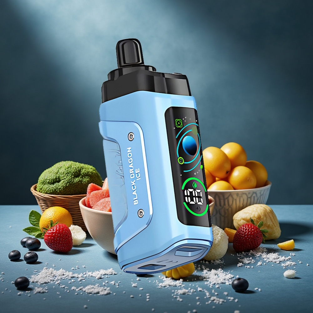 Razz Bar 45000 Puffs Wegwerf-Vape Schwarzer Drachen Eis mit 1,0 Ohm Mesh Coil, einstellbarem Luftstrom und 650 mAh Akku