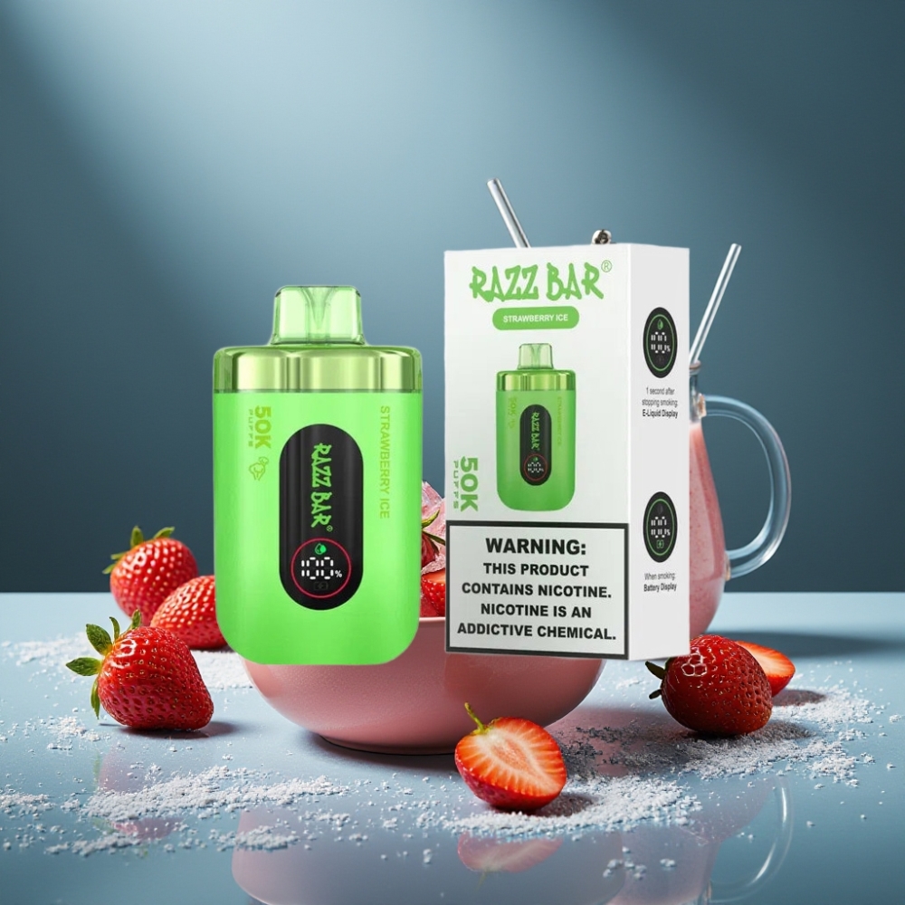 Razz Bar 50K Puffs Einweg-Vape Erdbeer-Eis | 50000 Züge | 1,0 Ohm Mesh Coil | 650 mAh | Typ-C | 2% Nikotin