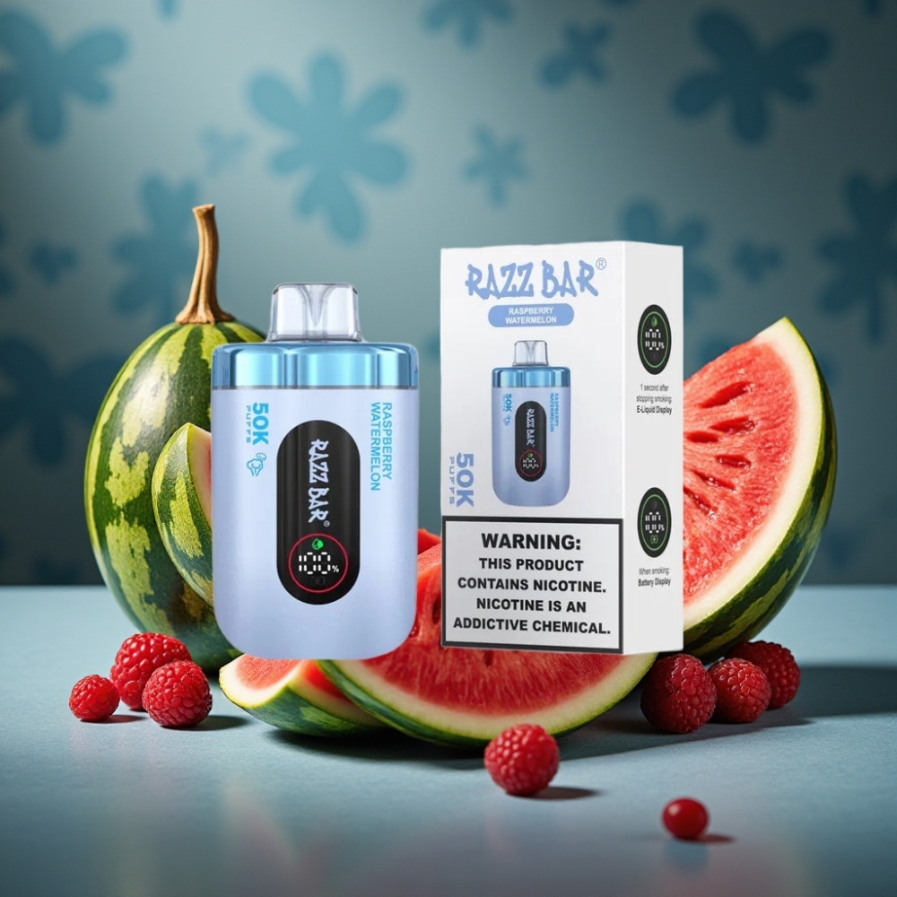 Razz Bar 50K Puffs Wegwerf-Vape Himbeer-Wassermelone Typ-C Aufladbar 650mAh 2% Nikotin