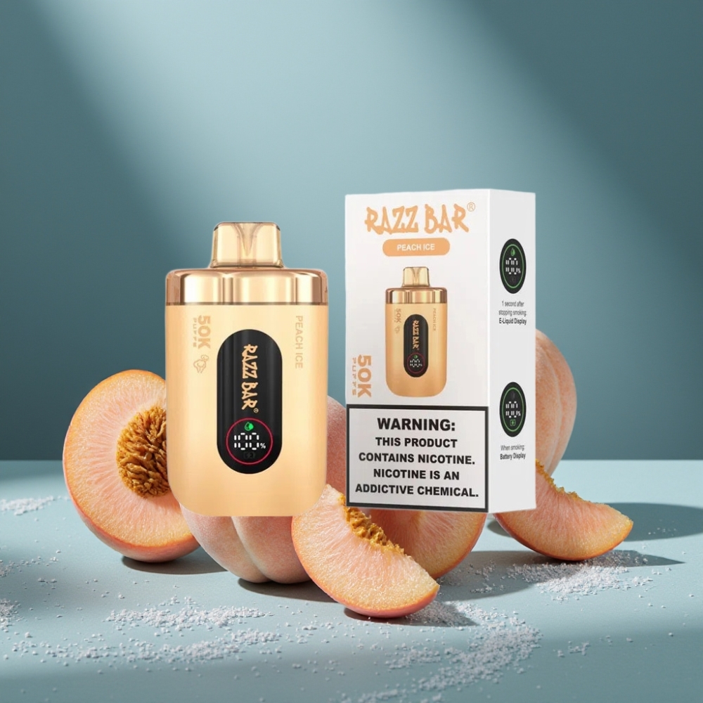 Razz Bar 50K Puffs Wegwerf-Vape Pfirsich-Eis 1,0 Ohm Mesh Coil 650mAh Typ-C 2% Nikotin