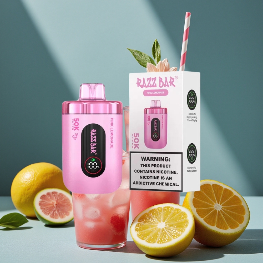 Razz Bar 50K Puffs Wegwerf-Vape Rosa Limonade 1,0 Ohm Mesh Coil 650mAh Type-C 2% Nikotin