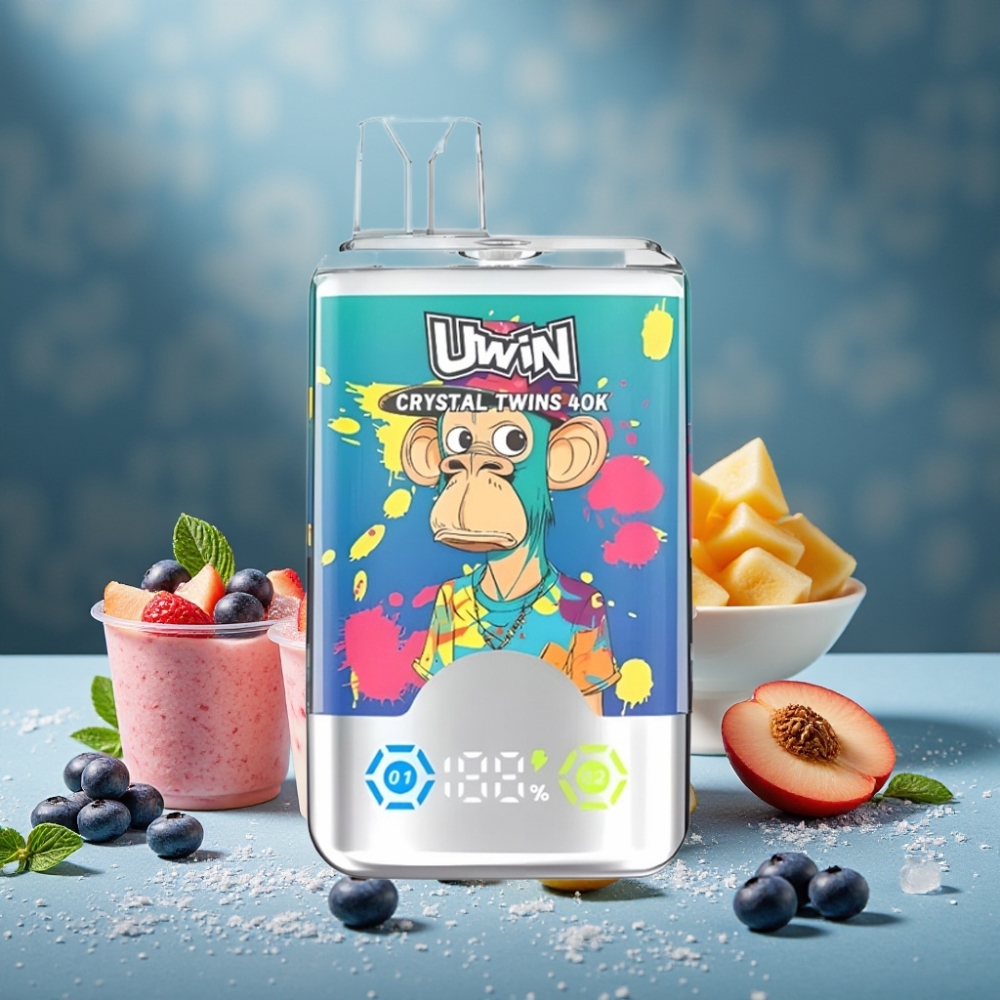 UWIN Crystal Twins 40000 Puffs Blaubeer-Eis Pfirsich-Eis Doppelflavor 850mAh Typ-C 32ml