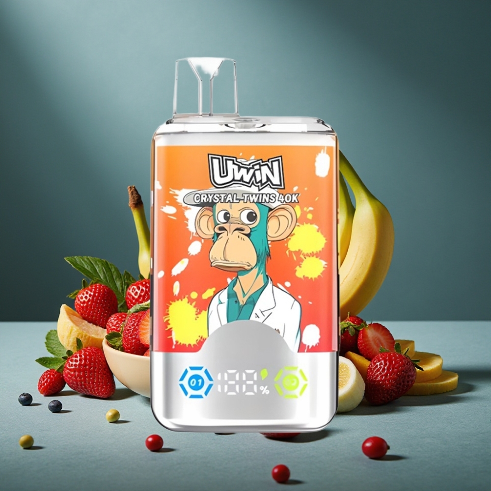 UWIN Crystal Twins 40000 Puffs Erdbeer-Banane Liebe 66 – 32ml, 850mAh, Typ-C, 0,6 Ohm Mesh Coil