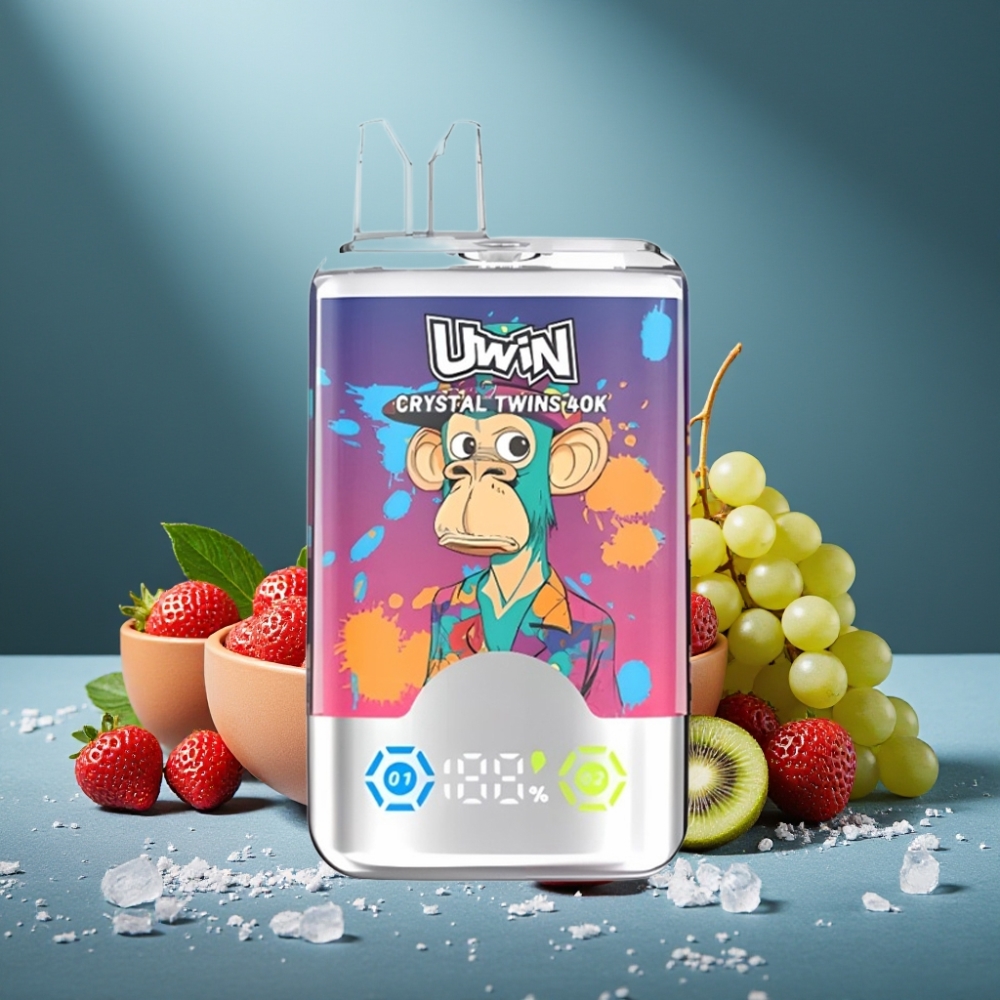 UWIN Crystal Twins 40000 Puffs Erdbeere Kiwi Traube Eis Doppelflavor Mesh 0,6 Ohm 32ml Typ-C 850mAh