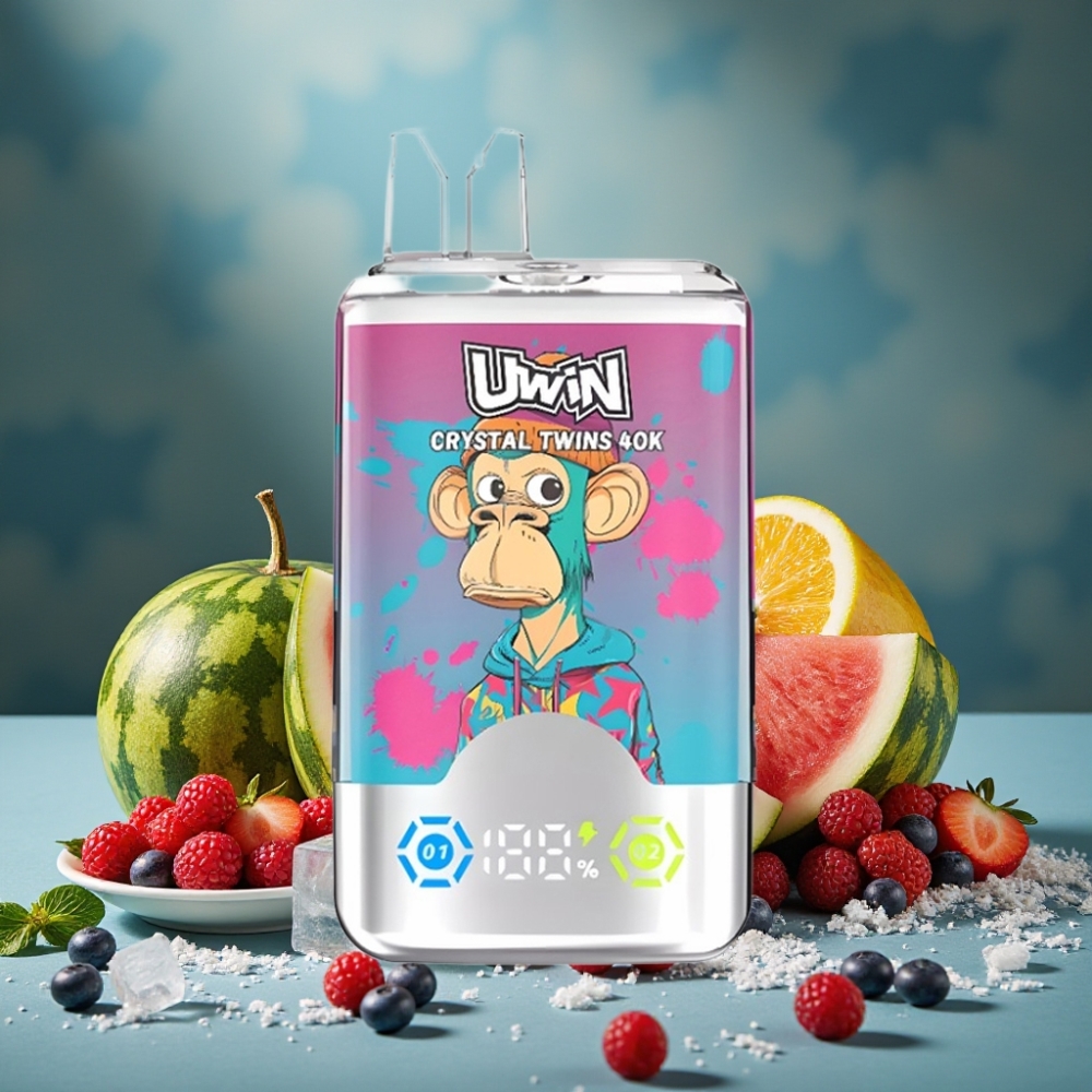 UWIN Crystal Twins 40000 Puffs Wassermelone-Eis-Mischbeeren 32ml 850mAh Typ-C 0,6 Ohm Mesh