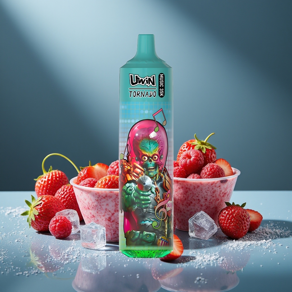 Uwin Tornado 35K Musik Einweg-Vape Erdbeere Himbeere Kirsche Eis 600mAh Typ-C Mesh 1,0 Ohm