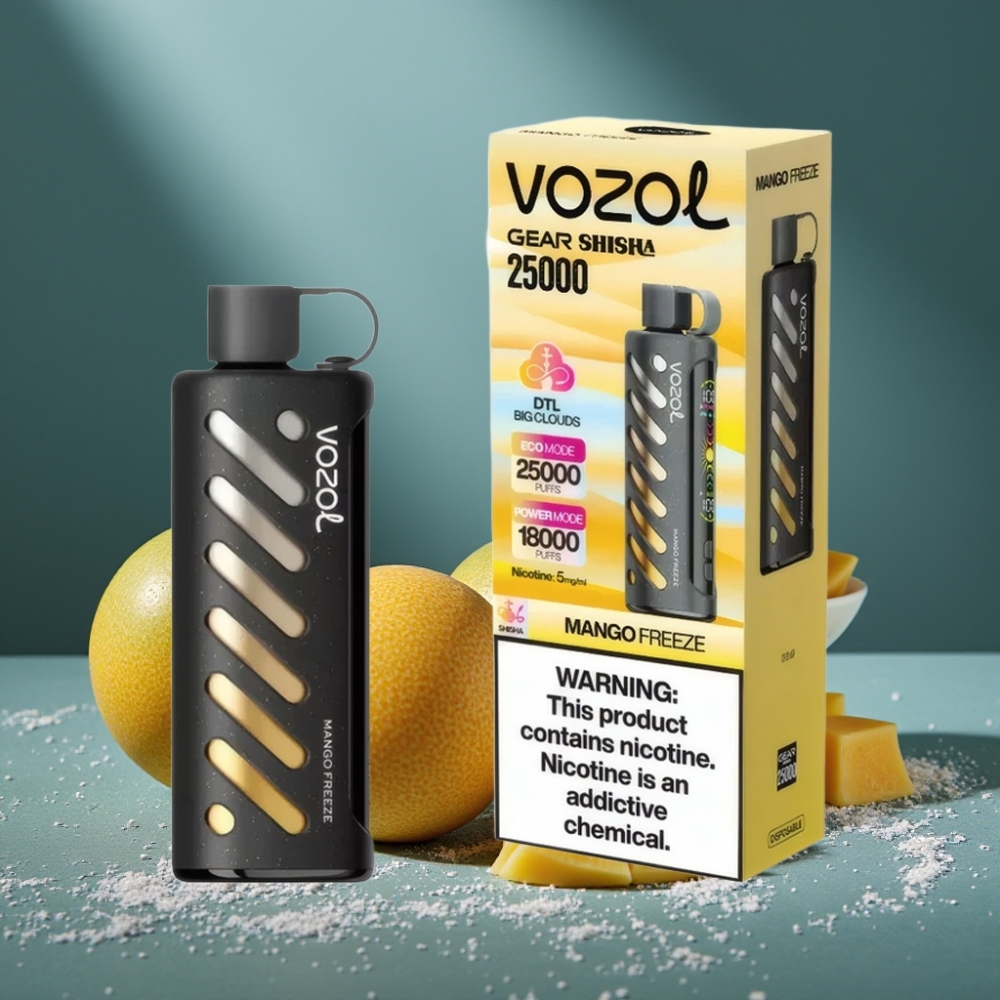 VOZOL Gear Shisha 25000 Züge Mango Eis Disposable Vape mit S.i.L.C Tech & Dual Mesh Modi