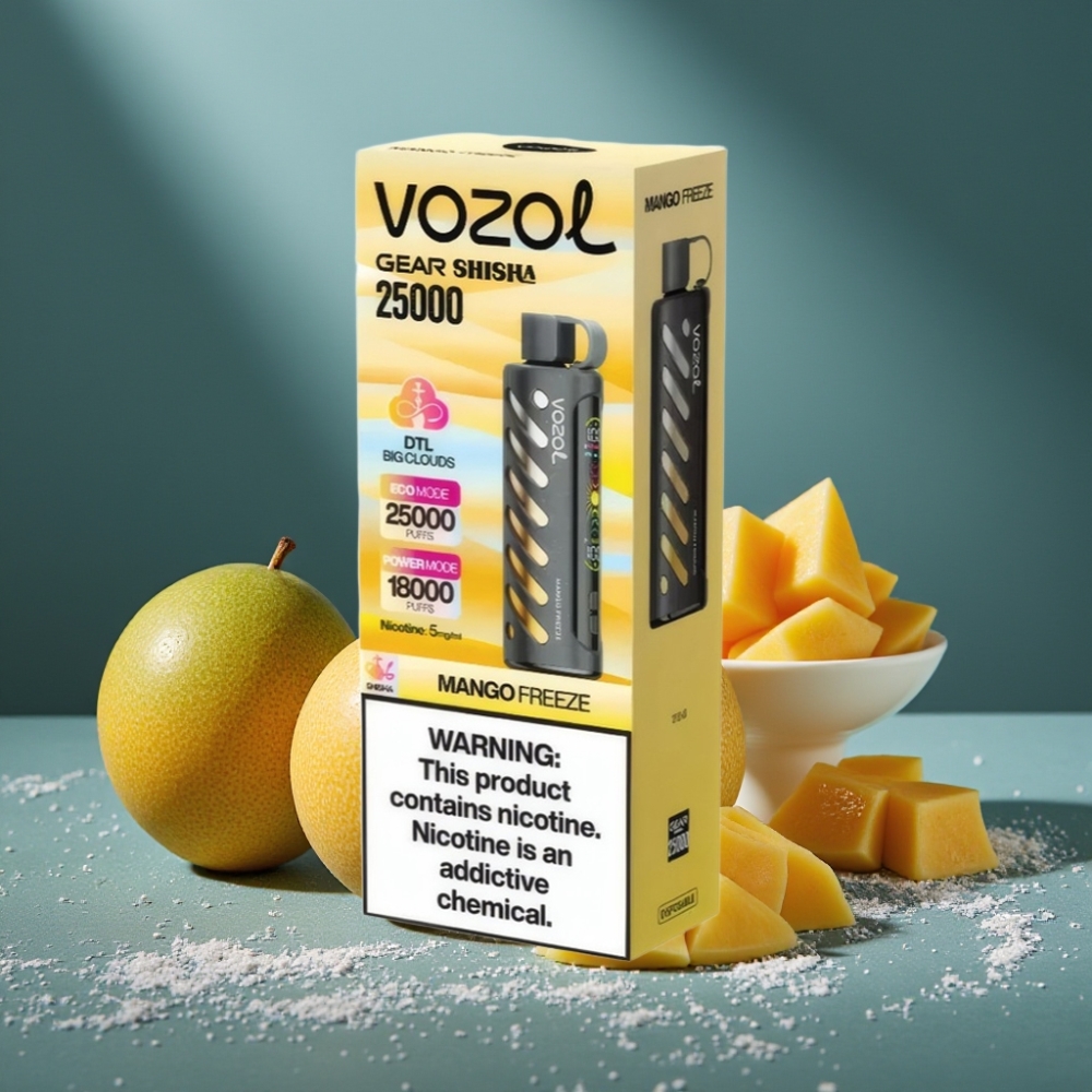 VOZOL Gear Shisha 25000 Züge Mango Eis Disposable Vape mit S.i.L.C Tech & Dual Mesh Modi